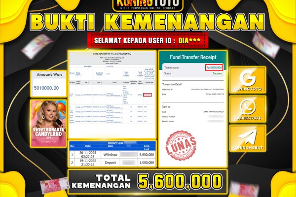 Bukti Kemenangan Slot KuningToto 20 November 2025 Sweet Bonanza Candyland